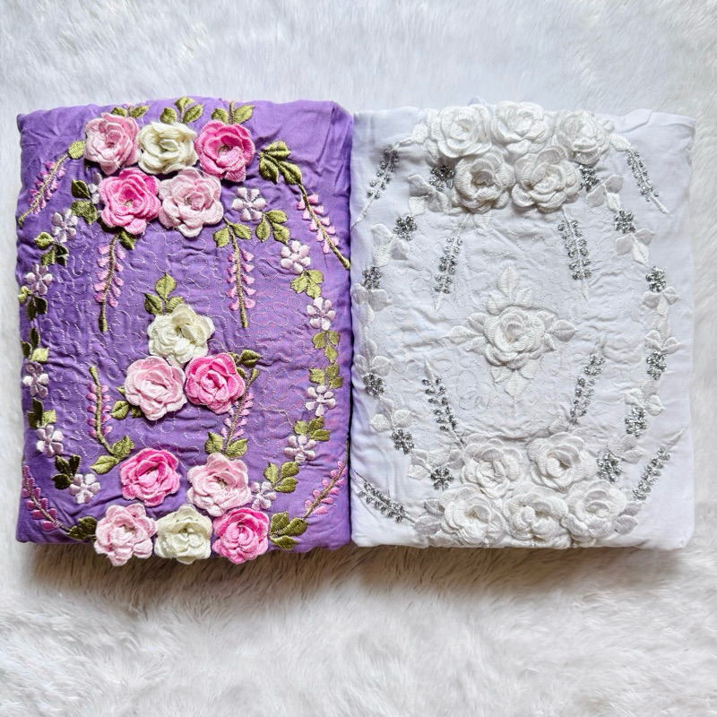 MUKENA BORDIR bunga timbul TERUSAN LAJURAN DEWASA RAYON