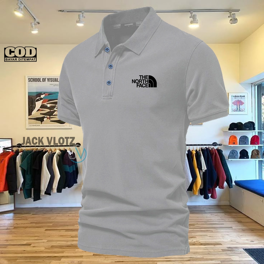 COD T-shrit POLO kerah Tnf Text Hitam Kaos Kerah Dewasa Shirt / Kaos Wangki Pria Polo Unisex