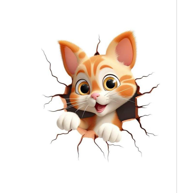 

stiker 3D, kucing lucu, bahan vinil anti air, sudah di cutting menyesuaikan gambar