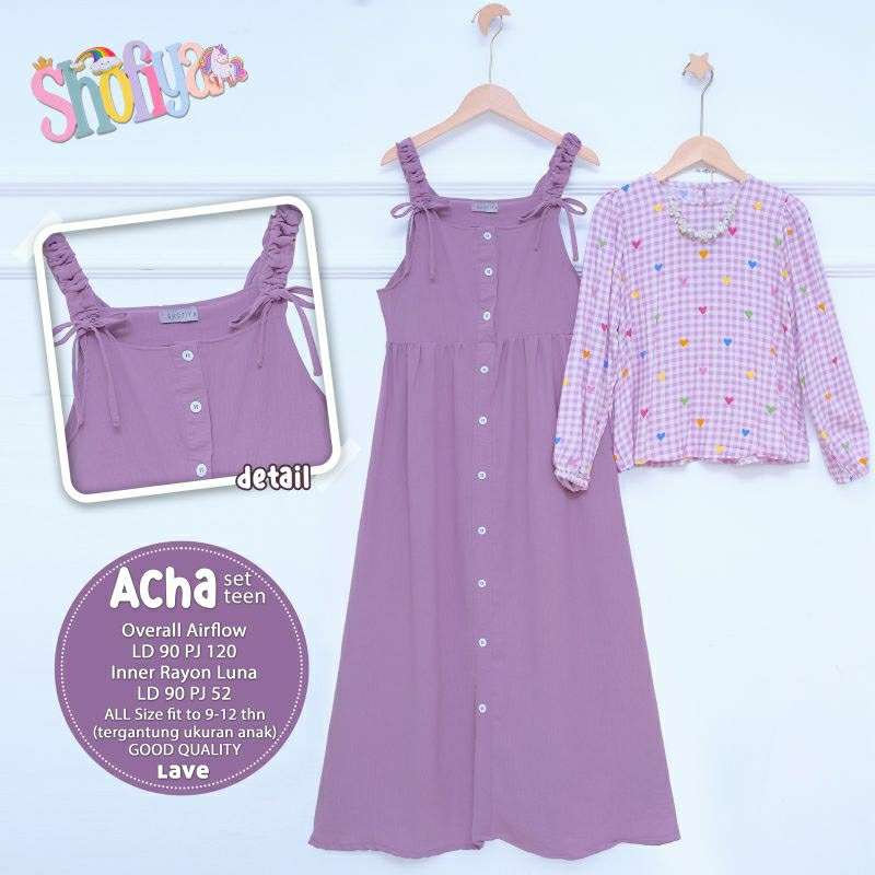 Acha dress overall linen anak remaja perempuan inner rayon motif bunga