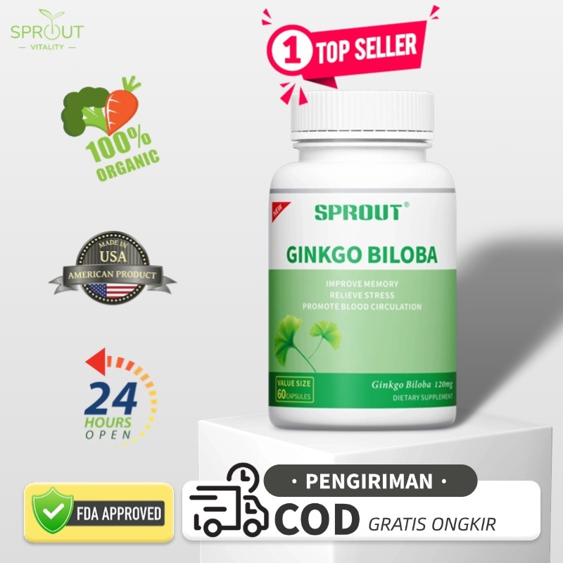 SPROUT Ginkgo Biloba, Solusi untuk Kesehatan Otak dan Sirkulasi Darah, 60 Kapsul