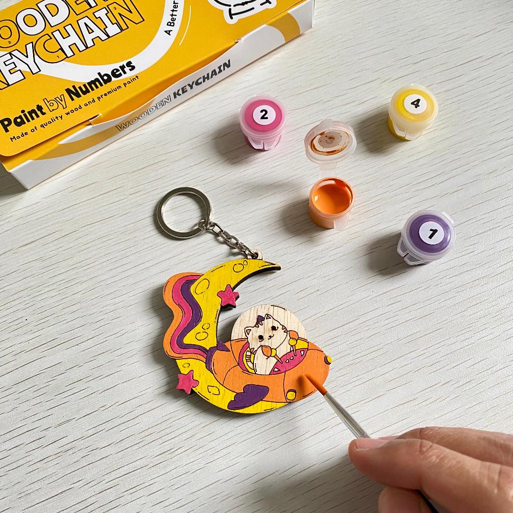 

Wooden Keychain Paint by Numbers Kit: Space Cat - Animal Series | Todoo.art | Painting kit