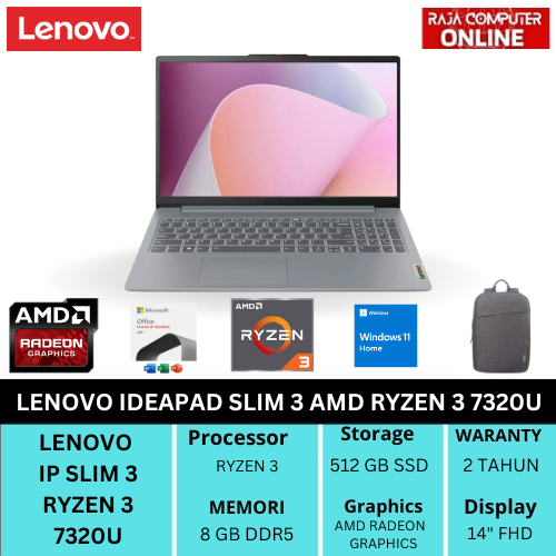 LENOVO IP SLIM 3 RYZEN 3 7320U 8GB 512GB WIN 11+OHS 2021