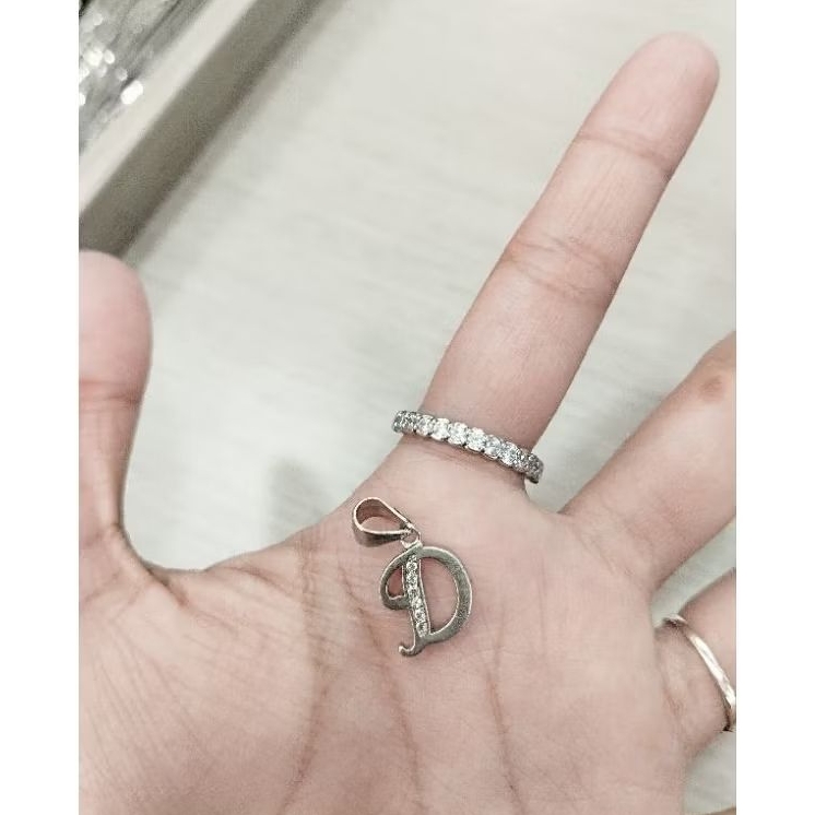 Cincin Listring + Liontin Huruf "D" Perak 925 Asli