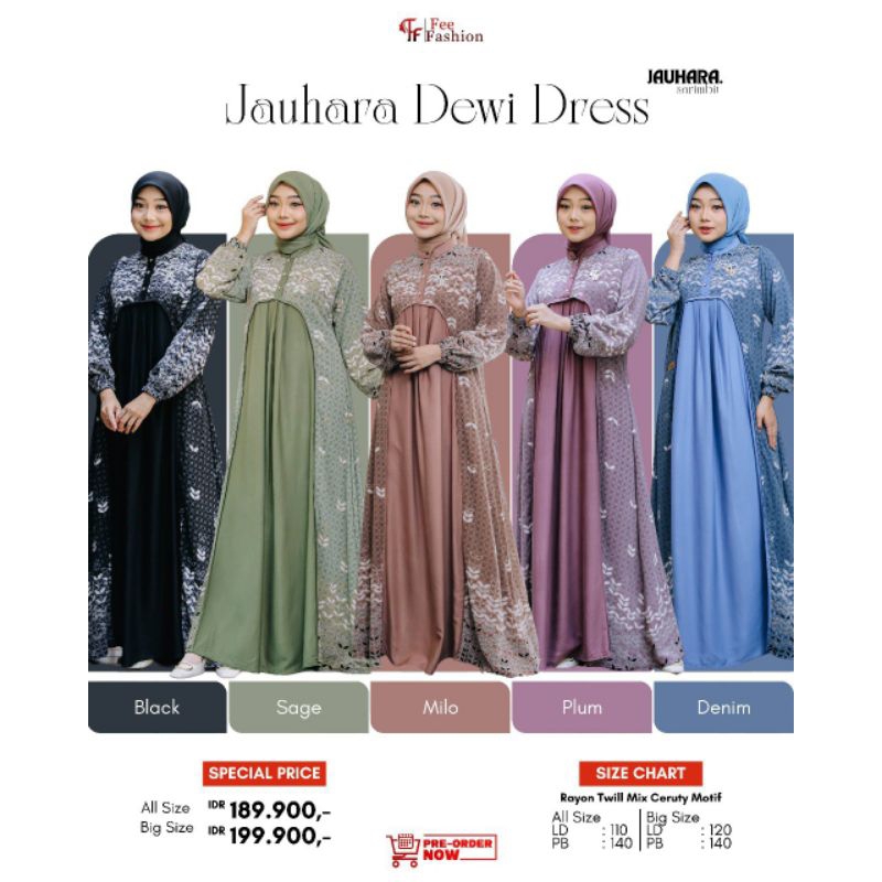 BEST SELLER | PRE ORDER JAUHARA SARIMBIT Jauhara Dewi Dress by fee fashion, gamis fee fashion terbar