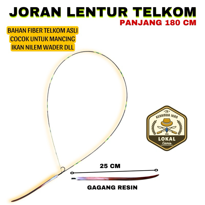 JORAN LENTUR FIBER TELKOM SUPER 180 CM + GAGANG RESIN | COCOK UNTUK MANCING IKAN NILEM