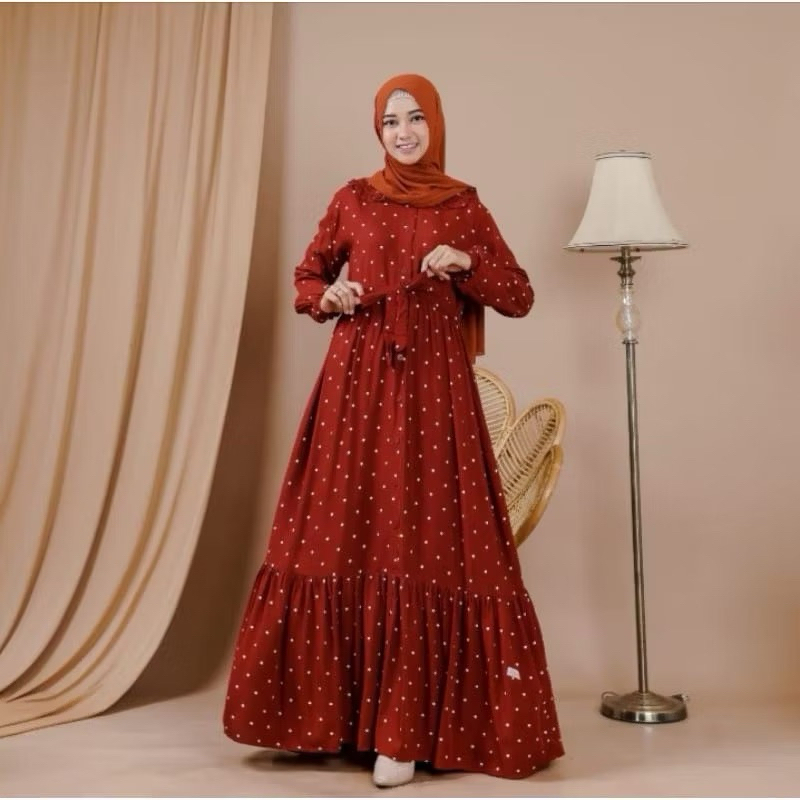 DRESS GAMIS polka folia gamis busui home dress rayon premium// cod