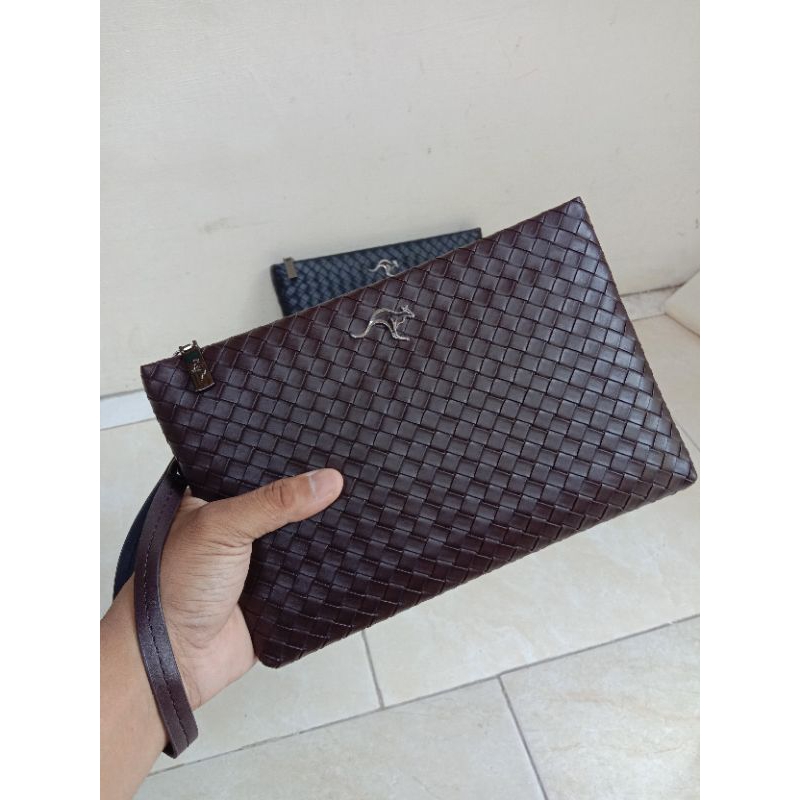 Tas Handbag Kulit Rajut Hitam Dompet Pria Original Junzidaishu Import Tas Tenteng Kulit