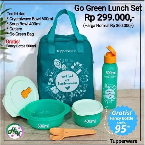 TUPPERWARE FLASH SALE - Go Green Lunch Set (Piranti Bawa Bekal) 1 pc CWL 600ml, 1 pc soup bowl 400ml