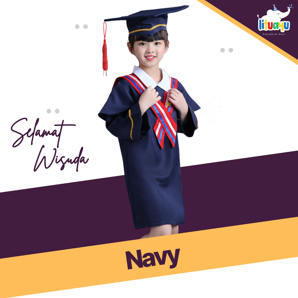 Toga Wisuda Anak PAUD TK Baju Toga Wisuda Anak SD Navy Premium
