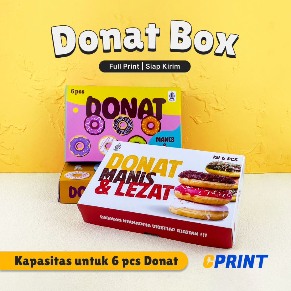 

Dus Box Donat 6pcs Full Print – Packaging Donat Ivory 270gsm, 3 Desain Menarik!