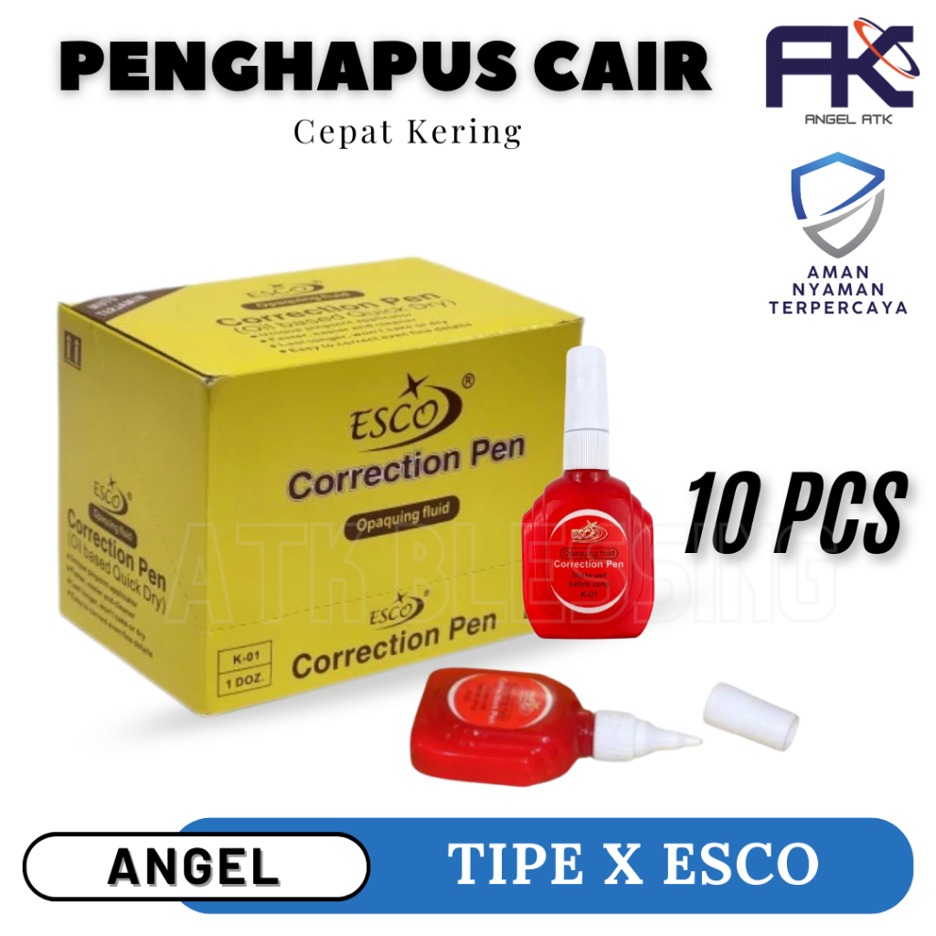 

Tip Ex Cair Esco / Isi 10 Pcs / Cairan Koreksi / Penghapus Cair Esco / Tip Ex Cepat Kering / Correction Fluid / Bayar di Rumah / Atk Blessing