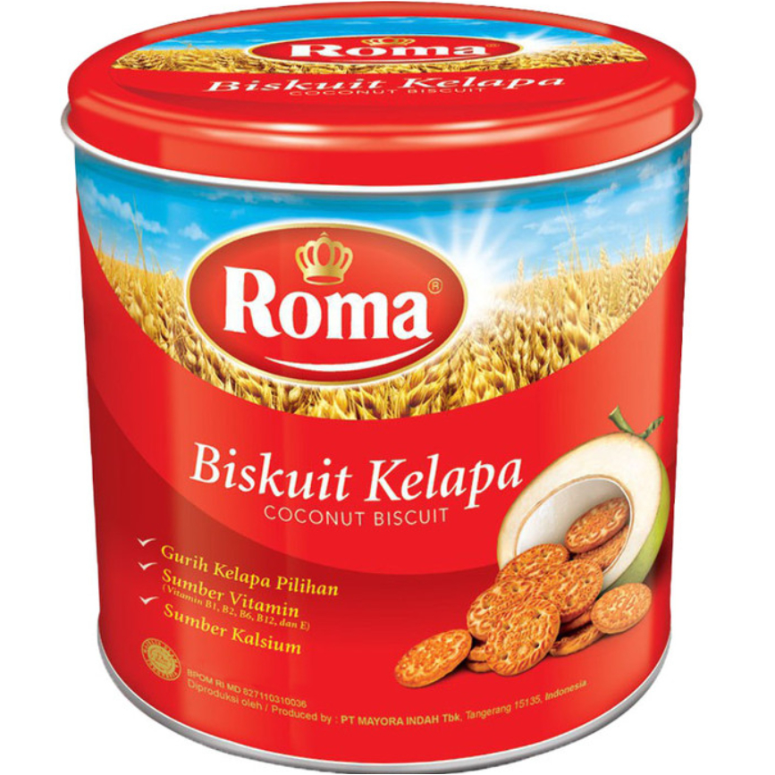 

Roma Biskuit Kaleng/ Toples, Roma Biskuit Kelapa Kaleng 345 gr// Roma Festive Treats Kaleng 675 gr// Roma Sandwichi Chocolate Toples 300 gr