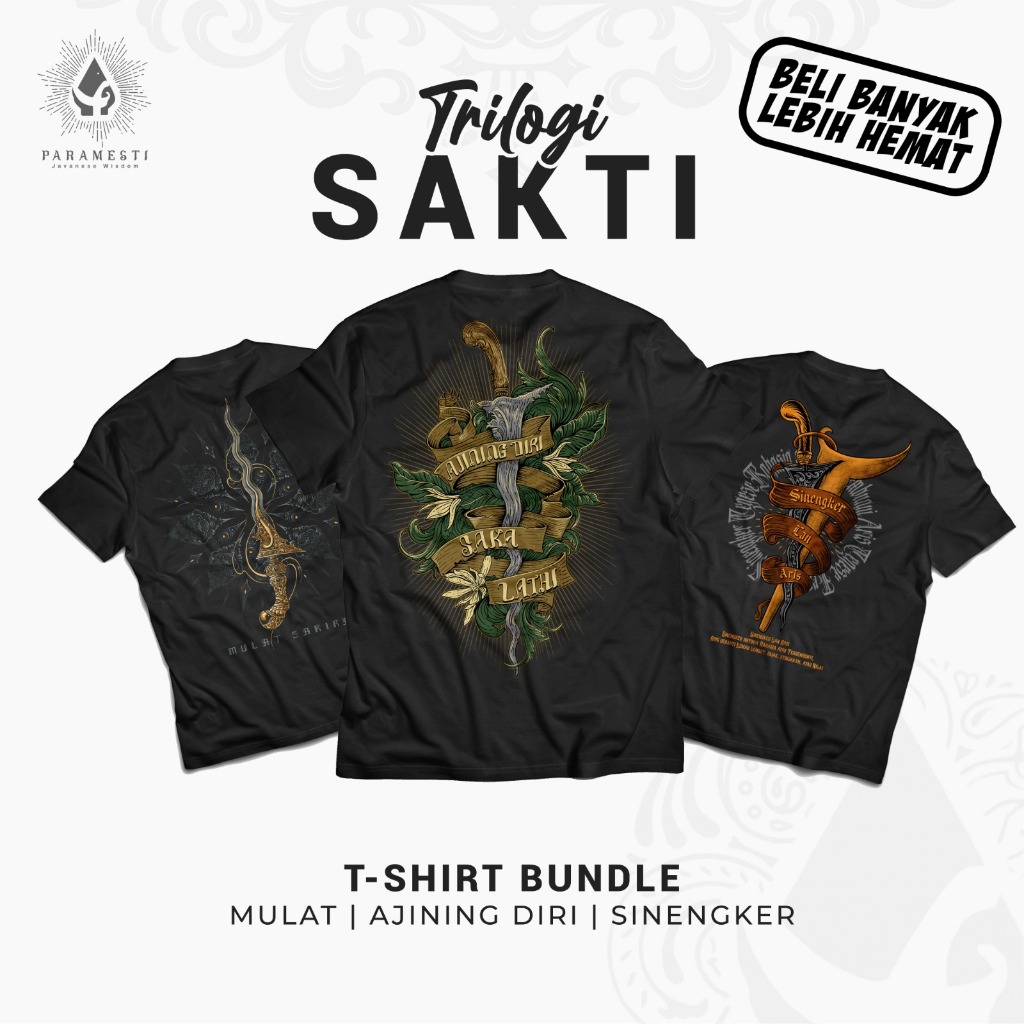 Paramesti Tshirts Kaos Jawa Bundling Pusaka Keris Mulat Sariro Ajining Diri Sinengker  Budaya Wayang