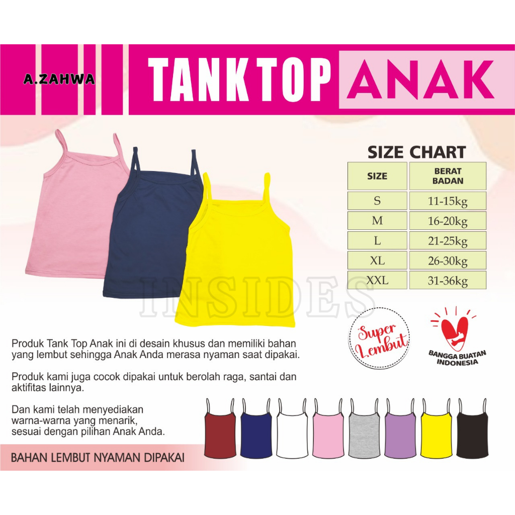 TANKTOP ANAK PEREMPUAN / SINGLET TALI KECIL A-ZAHWA WARNA 311