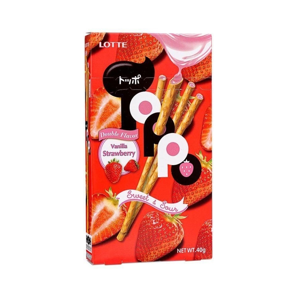 

Lotte Toppo Vanilla Strawberry / Biskuit Stik Pretzel 40 Gr