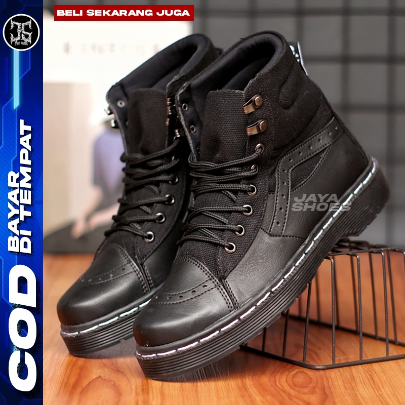 Hebara Sepatu Docmart Pria Tinggi Hitam Boots Casual Original