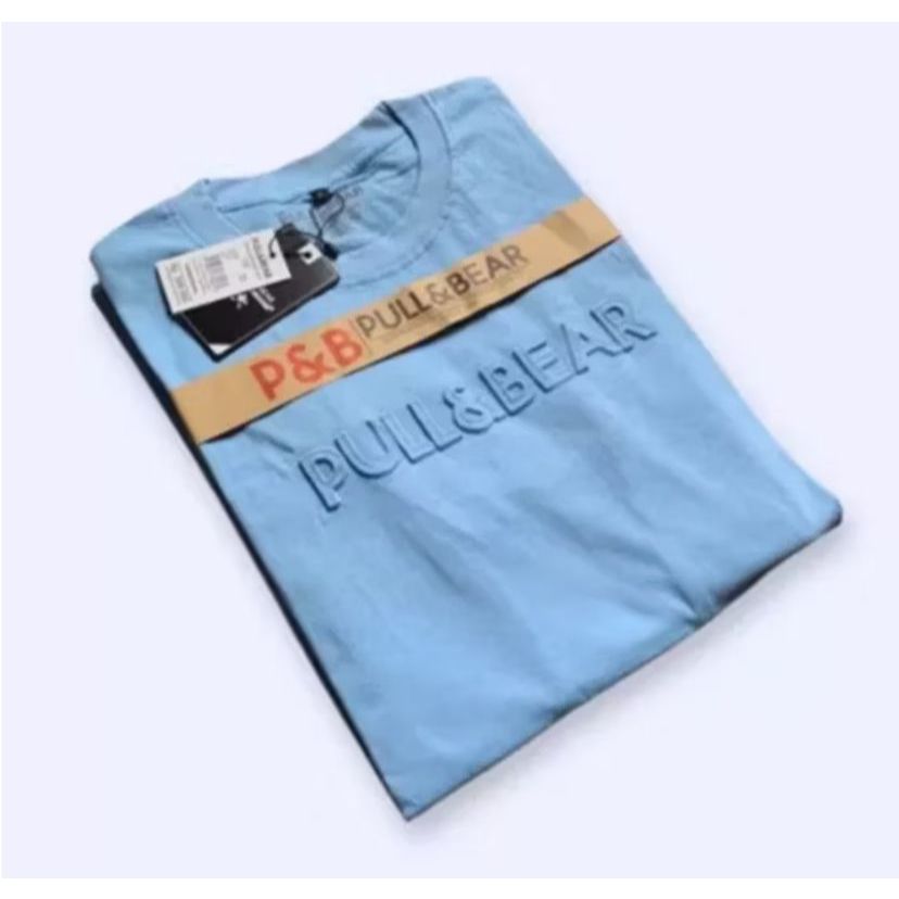 { Cuci Gudang } T-Shirt Kaos Pull and Bear Embos DENIM Sablon Timbul Distro Premium Ukuran Jumbo DEW