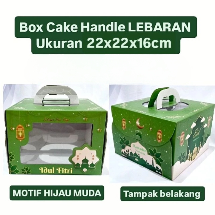 

( 5pcs ) Cake Box Mika Handle Lebaran Kotak Kue Bolu Chiffon Motif Eid Idul Fitri Ukuran 22x22x16 cm