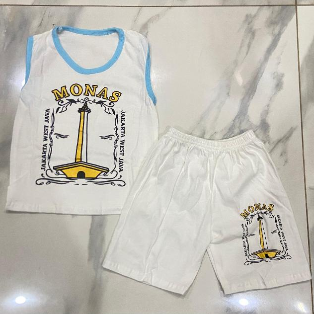 SETELAN SINGLET ANAK MOTIF MONAS JAKARTA / KAOS ANAK LAKI-LAKI / BAJU OLEH-OLEH JAKARTA