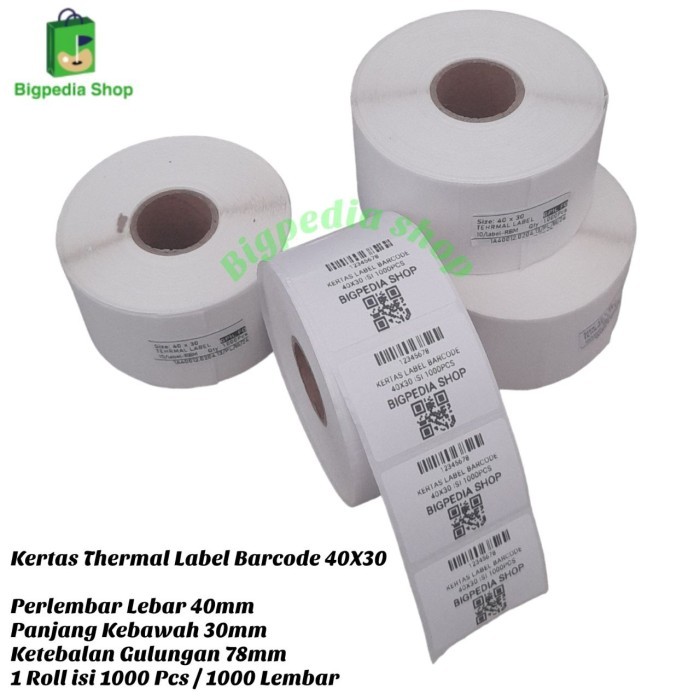 

Kertas Thermal Label Barcode 40x30mm / 40x30 mm Printer Barcode Isi 200 - 1000 Pcs