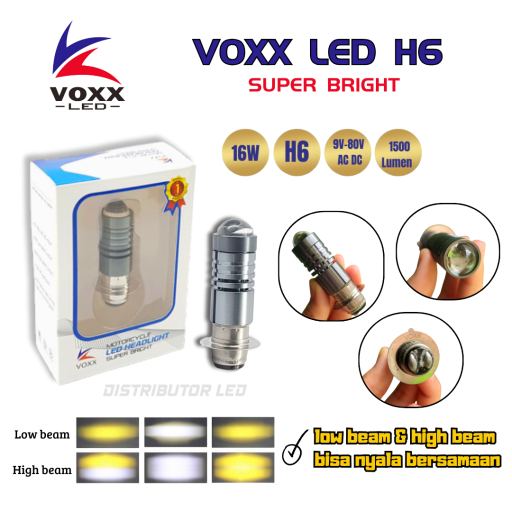 VOXX LED Lampu LED Motor H6 Laser HiLo Cut-Off Mini Bi-LED AC DC Kaki M5 Bebek 2 Warna