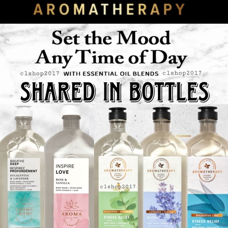BBW AROMATHERAPY BODY WASH & FOAM BATH LUXURY BATH SHARE IN BOTTLES eucalyptus tea spearmint black c