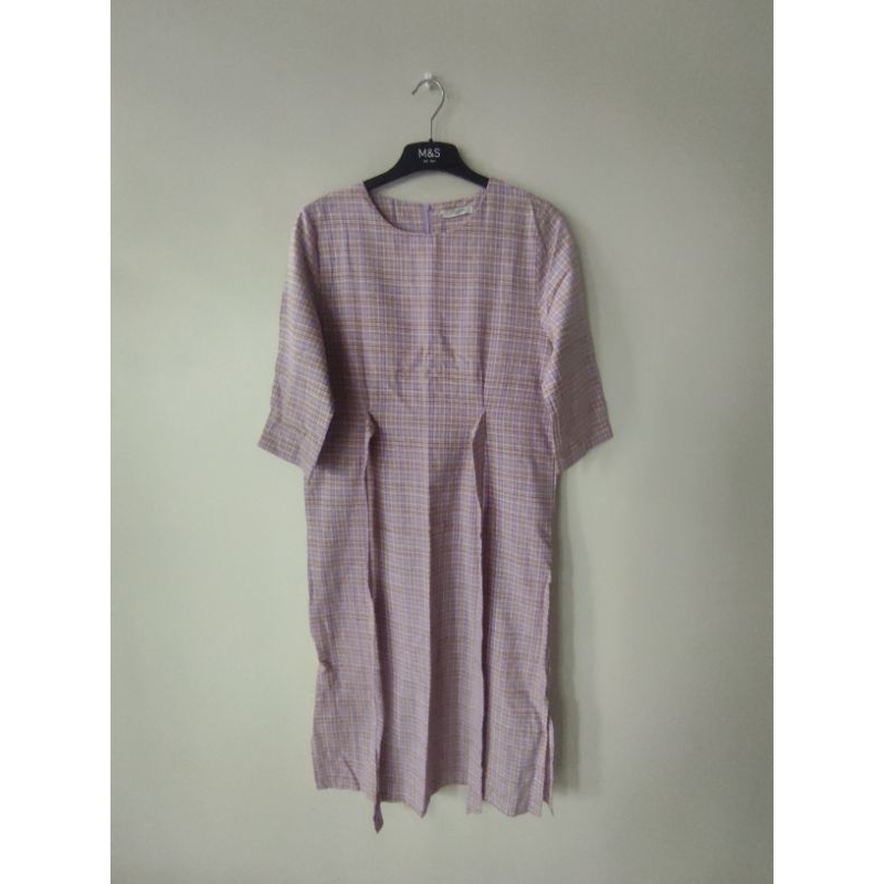 dress katun motif kotak lilac