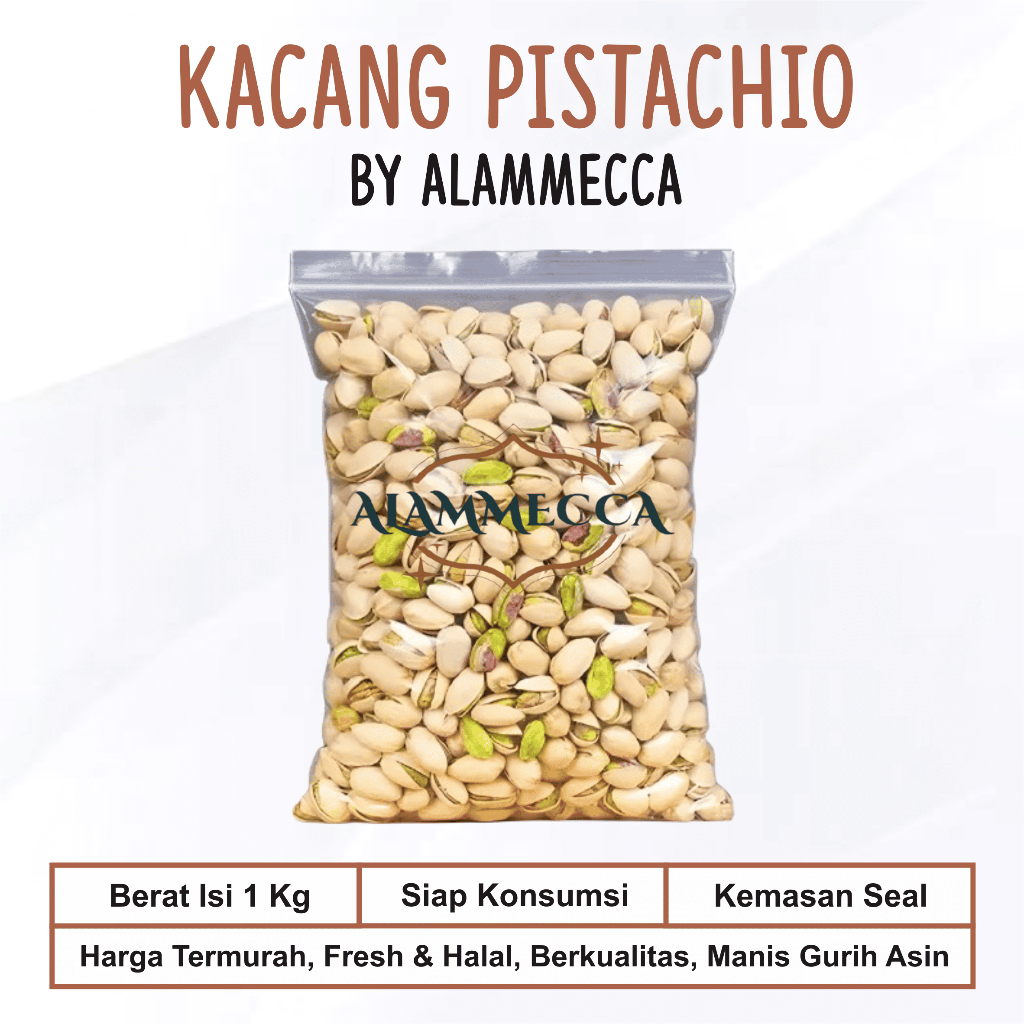 

Alammecca, Kacang Pistachio 1 Kg, Kacang Fustuk Fresh Halal Berkualitas, Promo Ramadan