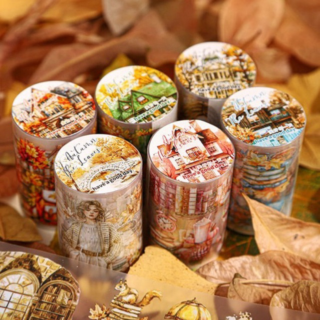 

(Kiricart) Autumn The Leaves PET Sticker Aesthetic Journaling Scrapbooking DIY Art and Craft