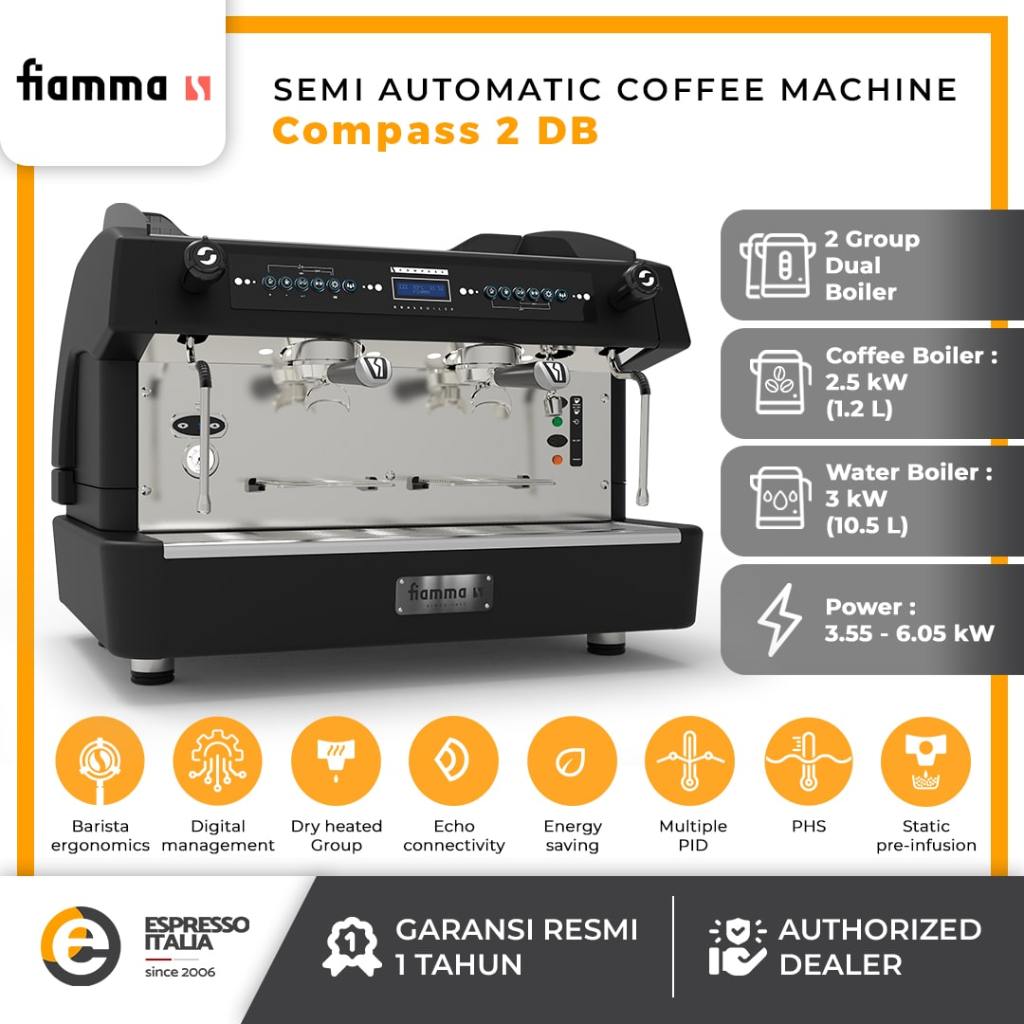FIAMMA COMPASS 2 DB - Mesin Kopi Semi Automatic 2 Group Double Boiler