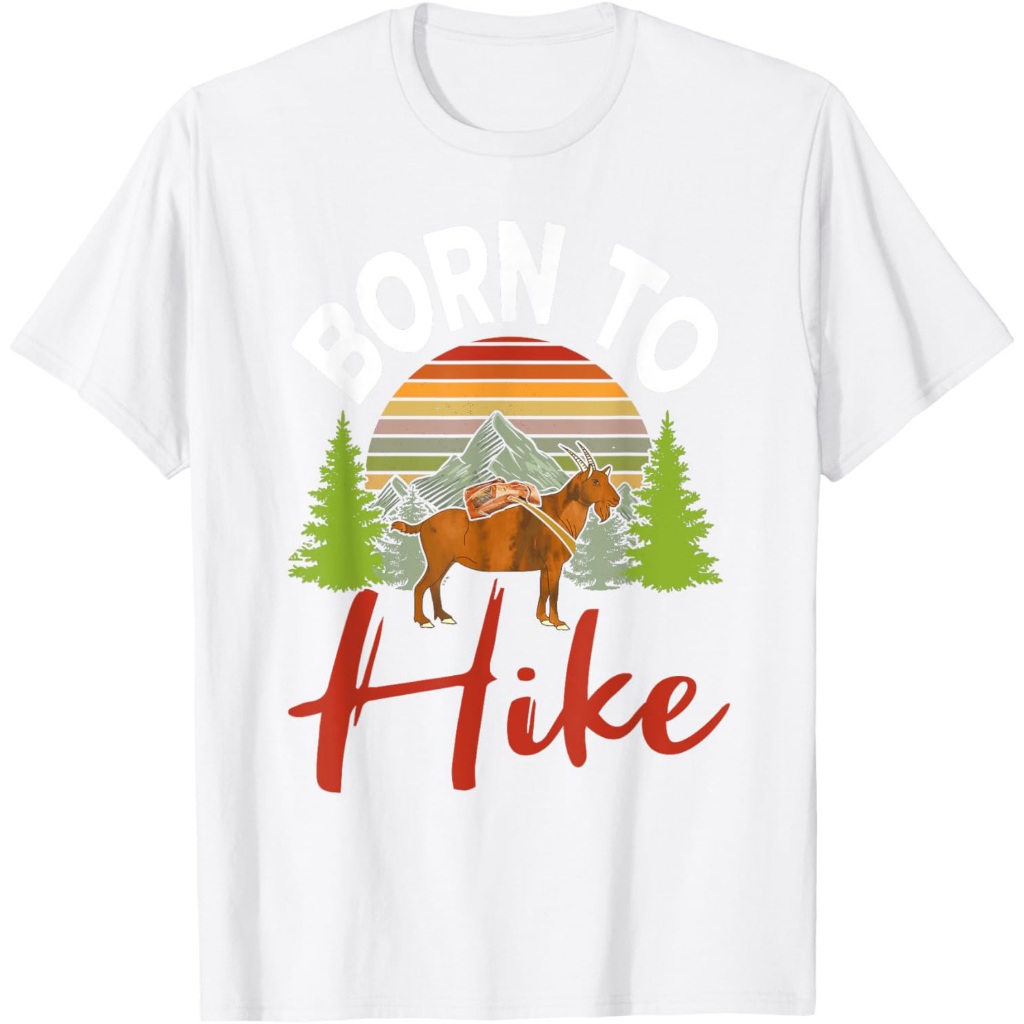Kaos Vintage Born To Hike Funny Mountain Climbing Goat Hiking