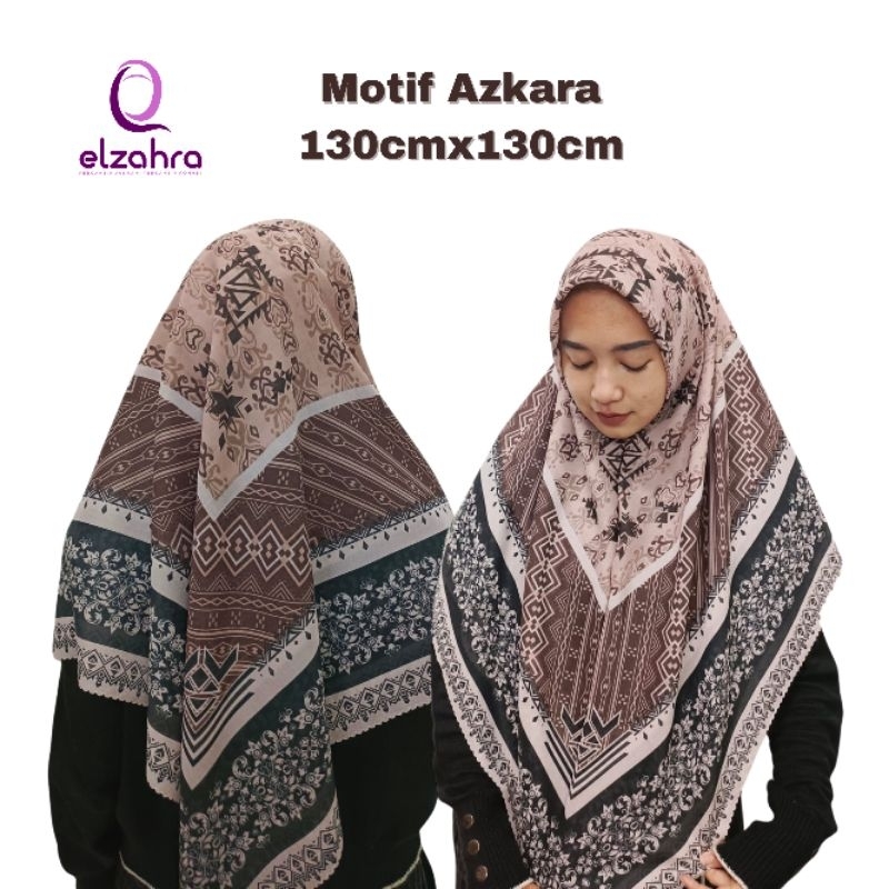 (BISA COD) JILBAB HIJAB KERUDUNG VOAL SEGIEMPAT MOTIF SYAR'I ASKARA PUTIH PRINTING ELZAHRA BUKAN ELZ