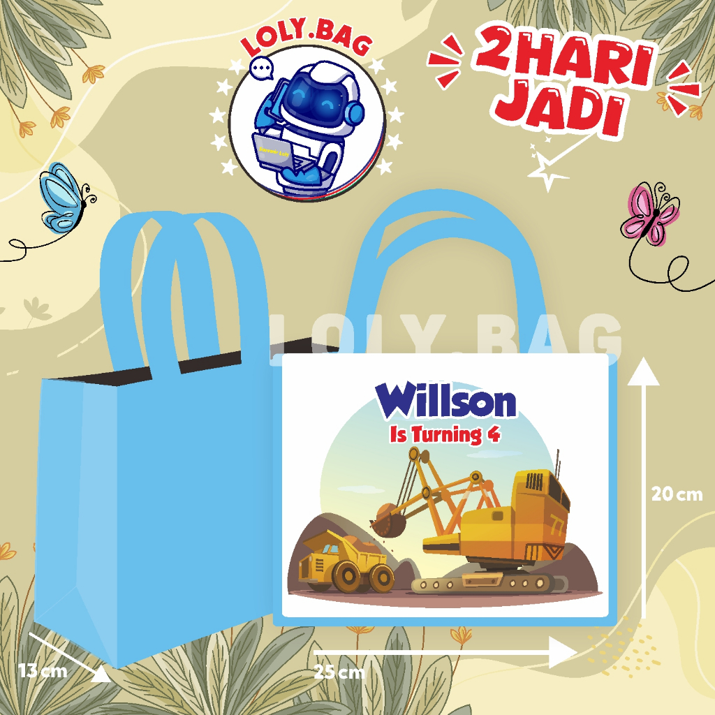 

Tas Ultah / Tas Ulang Tahun Murah/Goodie bag murah/souvenir ultah/Tas tema Excavator