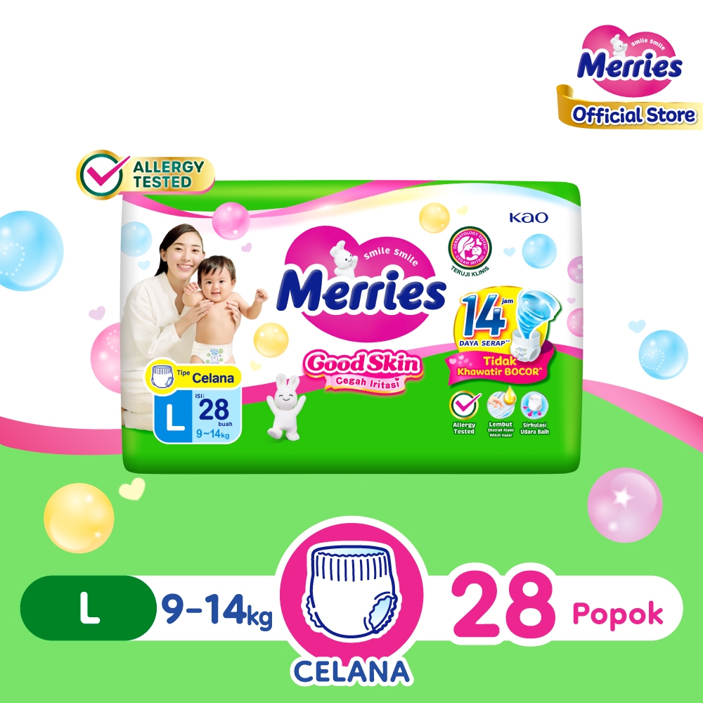 Merries Good Skin Pants Popok Perlengkapan Bayi L(9 - 14)kg Kurangi Risiko Alergi Pada Kulit Bayi Is