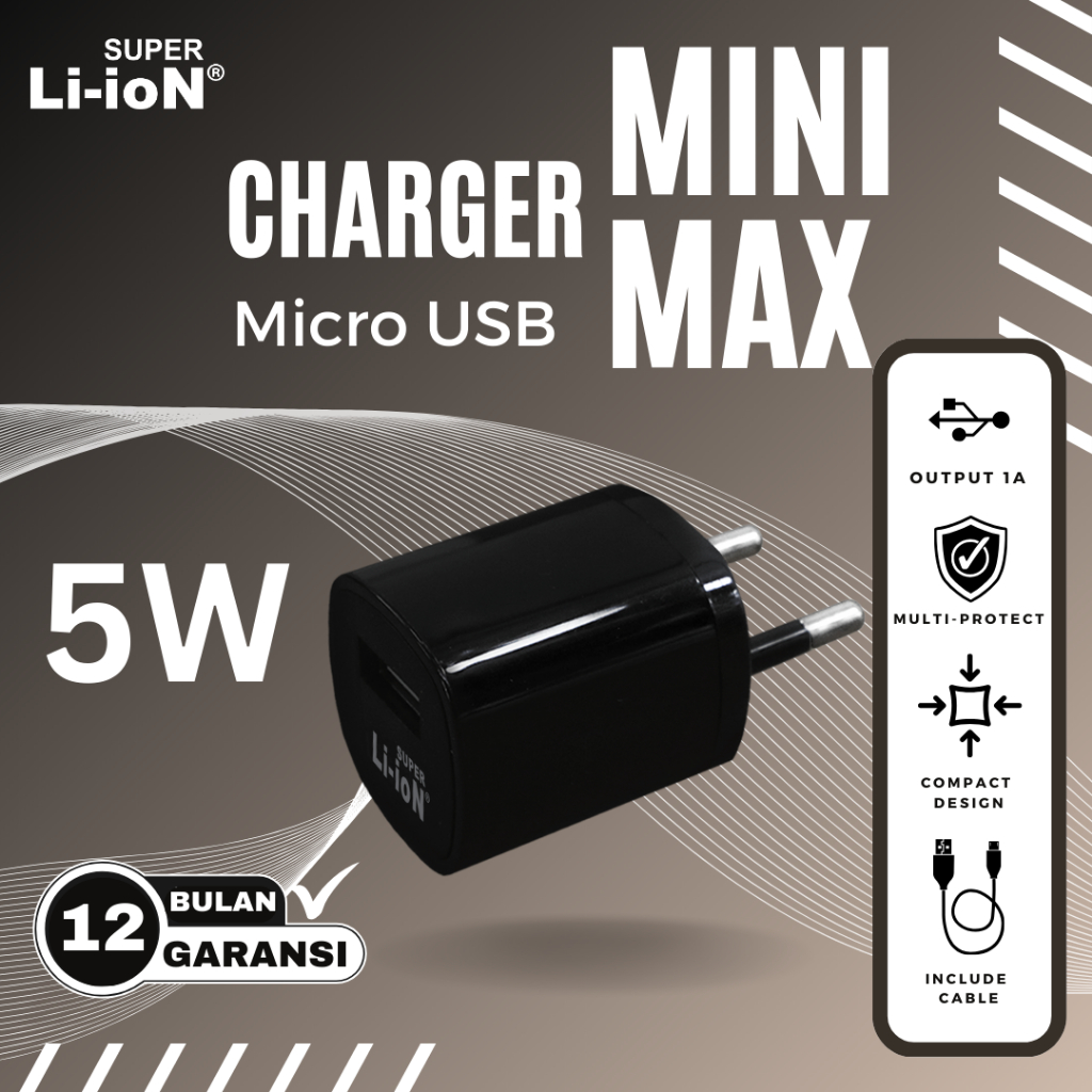 CHARGER (5W) SUPER LI-ION MINIMAX+ KABEL DATA MICRO/IPHONE