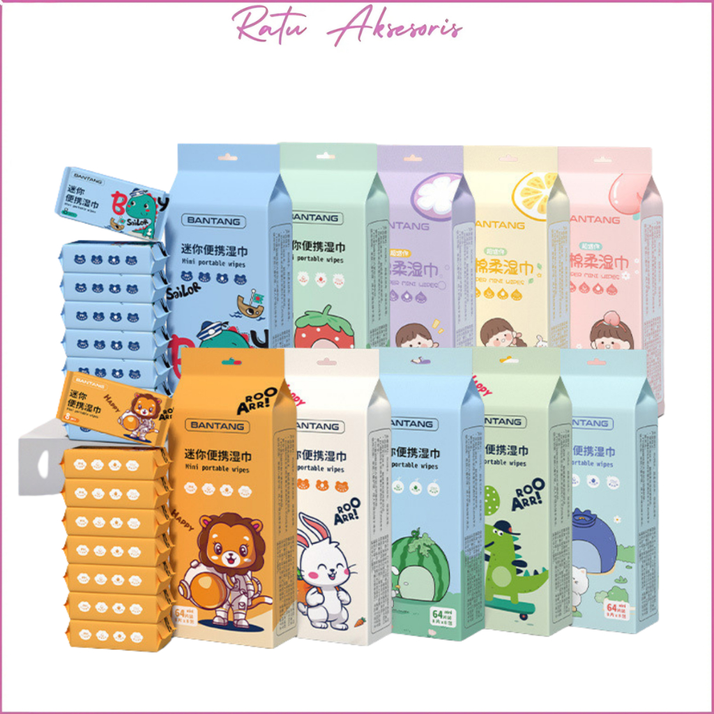 RATU AKSESORIS GN007 1 PC TISU BASAH KECIL TRAVEL BEBAS ALKOHOL 8 LEMBAR / 1PC KECIL WET TISSUE MINI