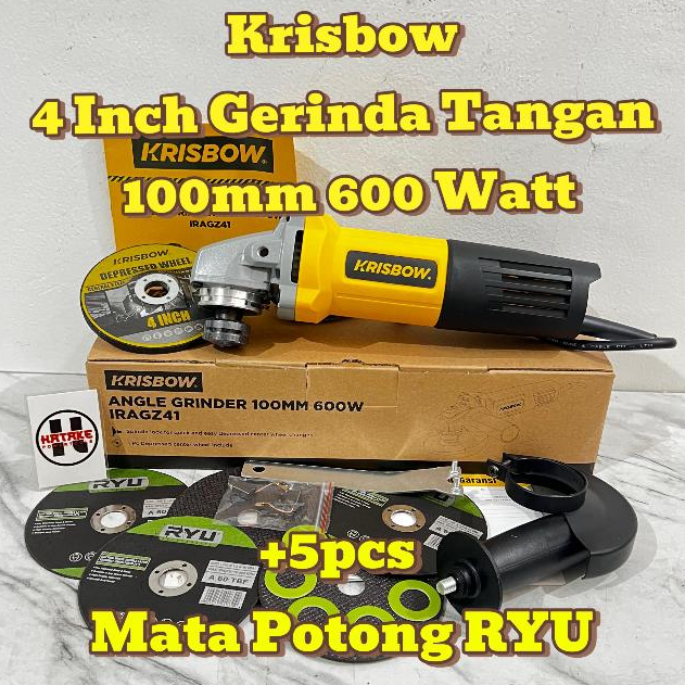 KRISBOW IRAGZ41 Original Gerinda Tangan 4 Inch + 5pcs Mata Potong RYU / Gerinda Tangan 100mm IRAGZ41