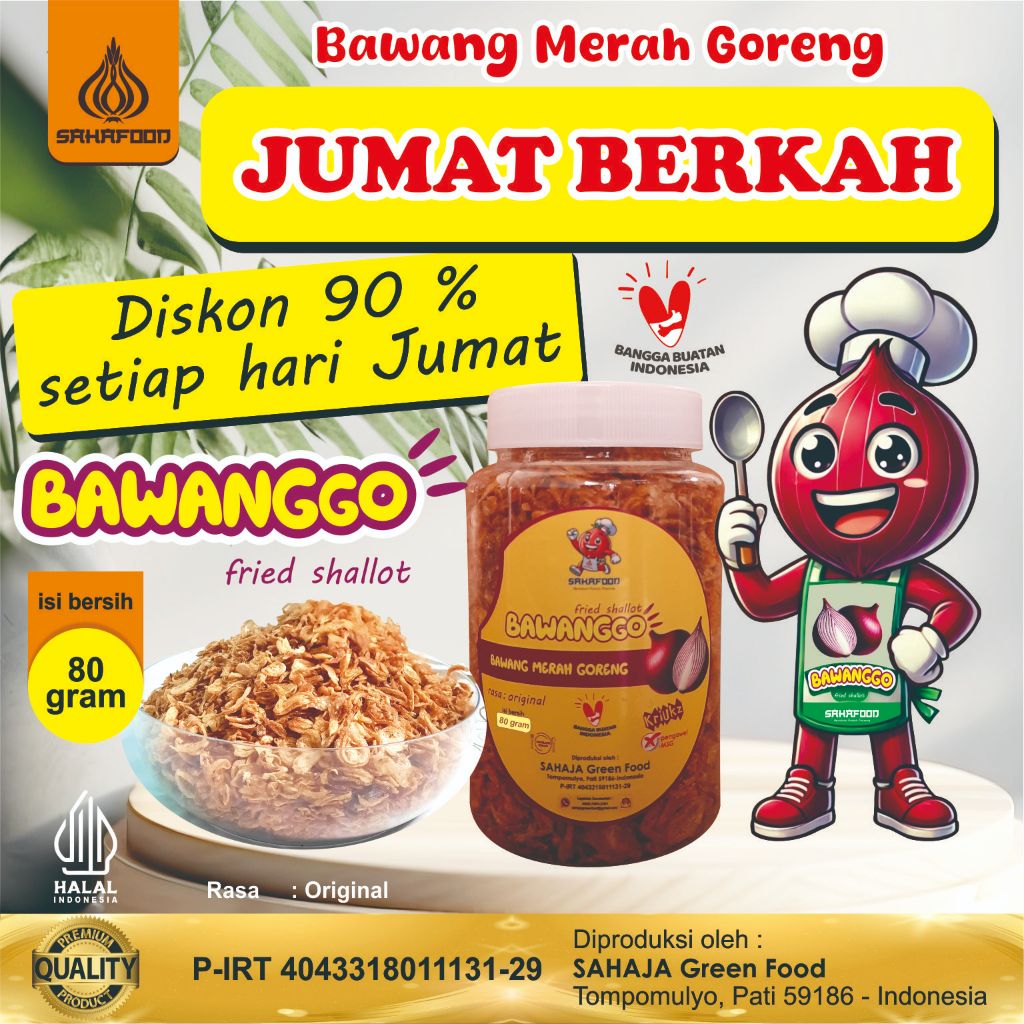 

BawangGo 80 gram (Jumat Berkah) Bawang Merah Goreng Premium Fried Shallots makan enak