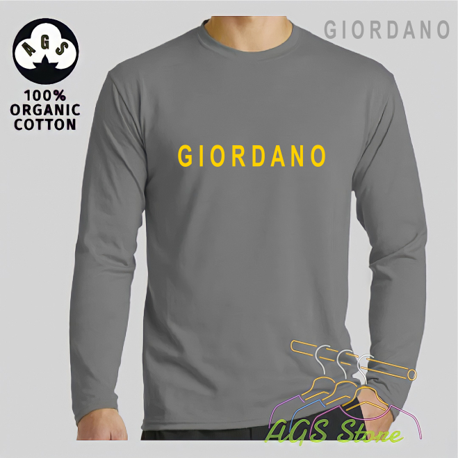 Kaos Pria & Wanita Kaos Distro Lengan Panjang Giordano Text Yellow Premium