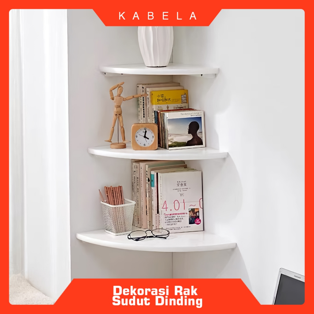 KABELA - Rak sudut dinding, Rak buku sudut, Rak sudut serbaguna