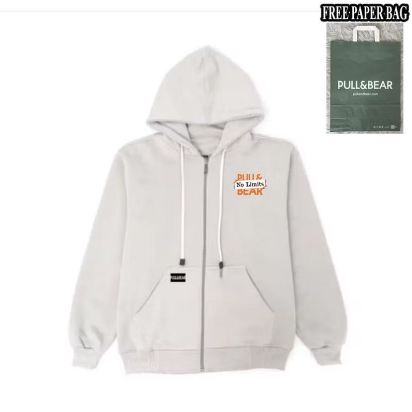 {FREE PAPER BAG} HOODIE ZIPPER CREAM PULL AND BEAR NO LIMITS BASIC PRIA - WANITA PREMIUM QUALITY