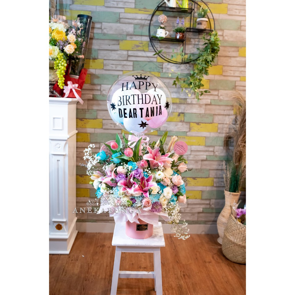 Rangkaian Flower Box Balloon Balon Bunga Asli Kotak Bulat Rounded wedding anniversary birthday Kado 