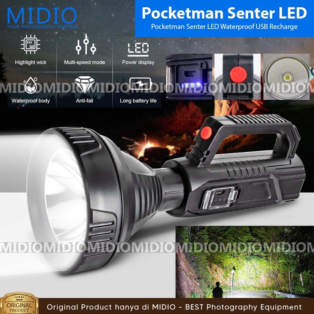 Pocketman Senter LED Waterproof USB Recharge Cree XPE