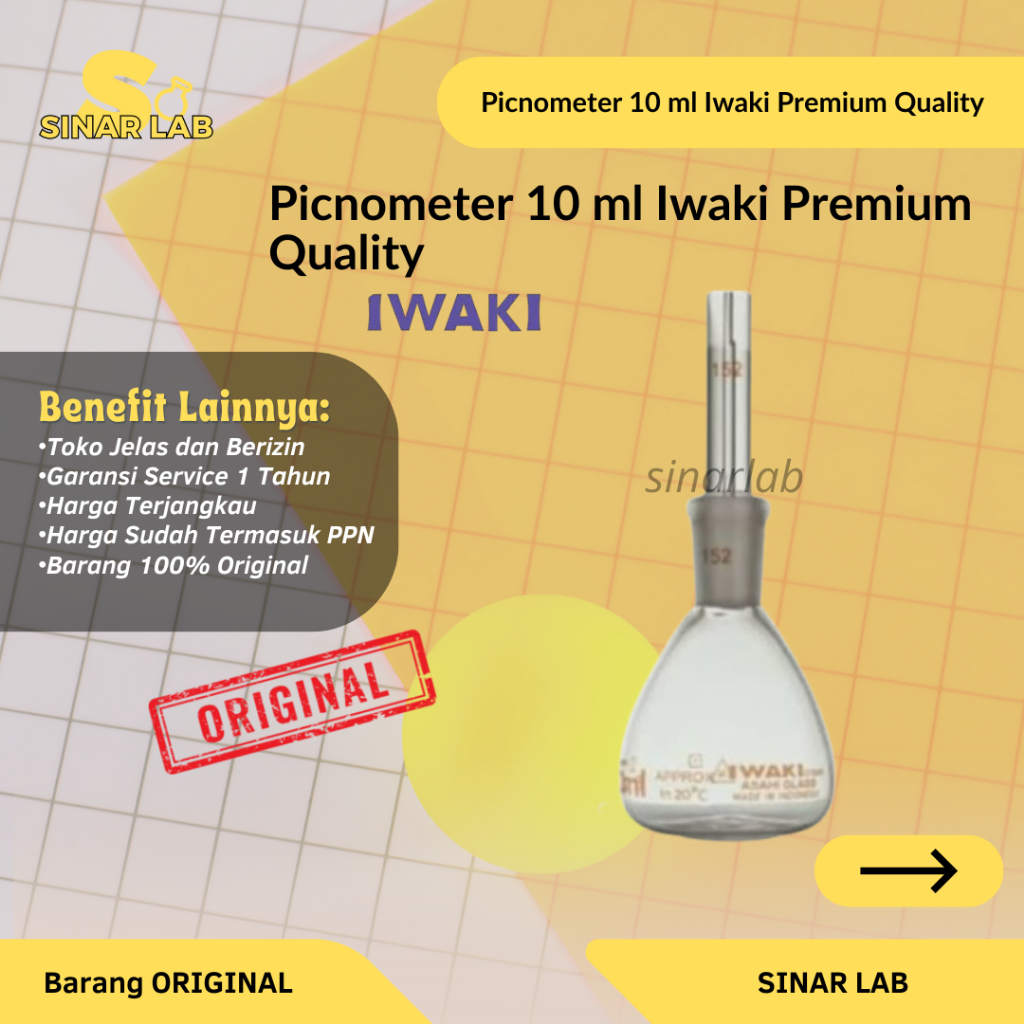 Picnometer Piknometer DensityBottle Calibrated 10 ml Iwaki PICNO-M10-C