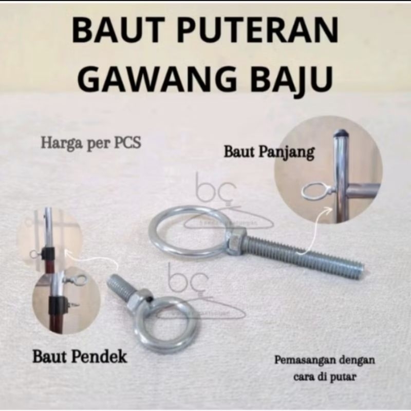 Baut Puteran Gawang Baju Cadangan Pengganti Sekrup Gantungan Baju