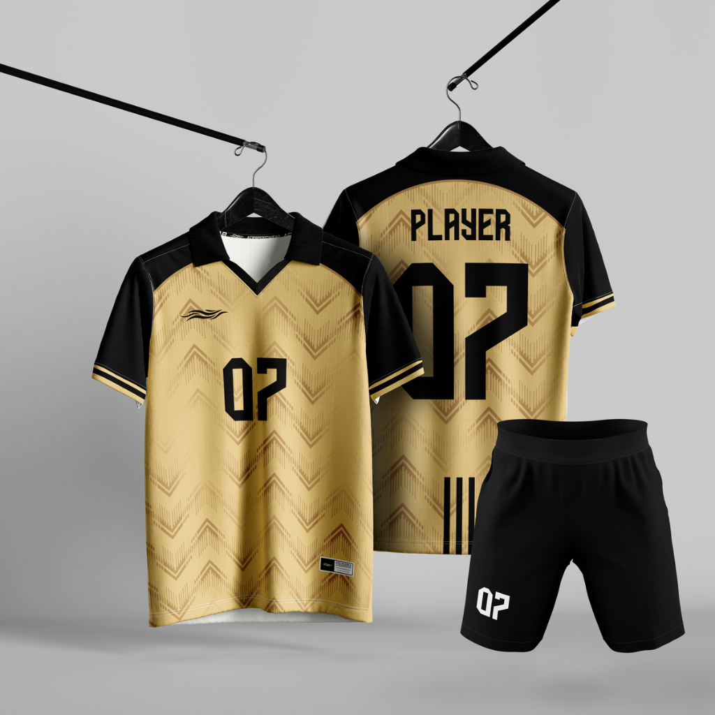 ACE  / Jersey Futsal Custom /  Baju Olahraga keren Hitam Emas / Free Ubah Nama Nomor Anak Dewasa