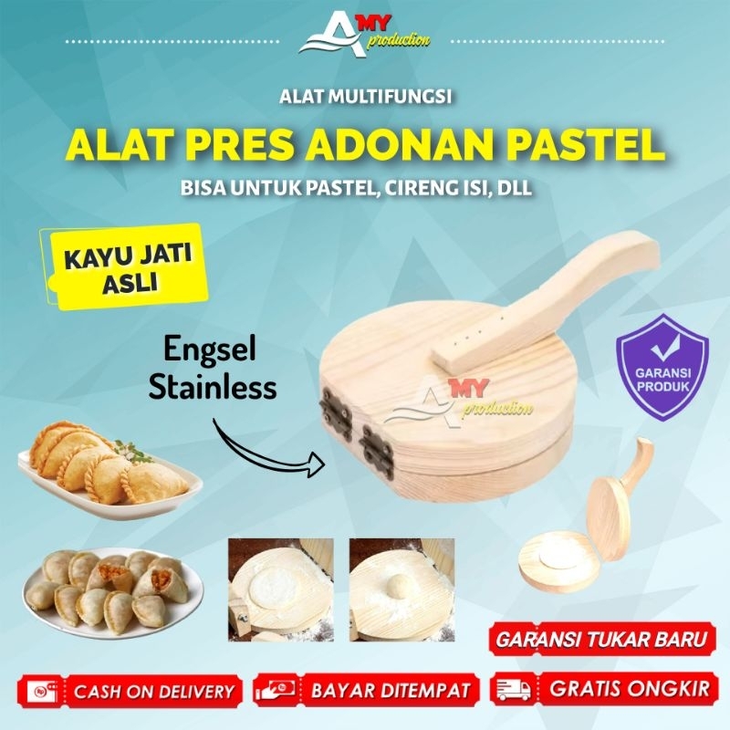 Dumpling kayu Jati Cetakan press adonan pastel bulat kotak penekan multifungsi kecil sedang besar