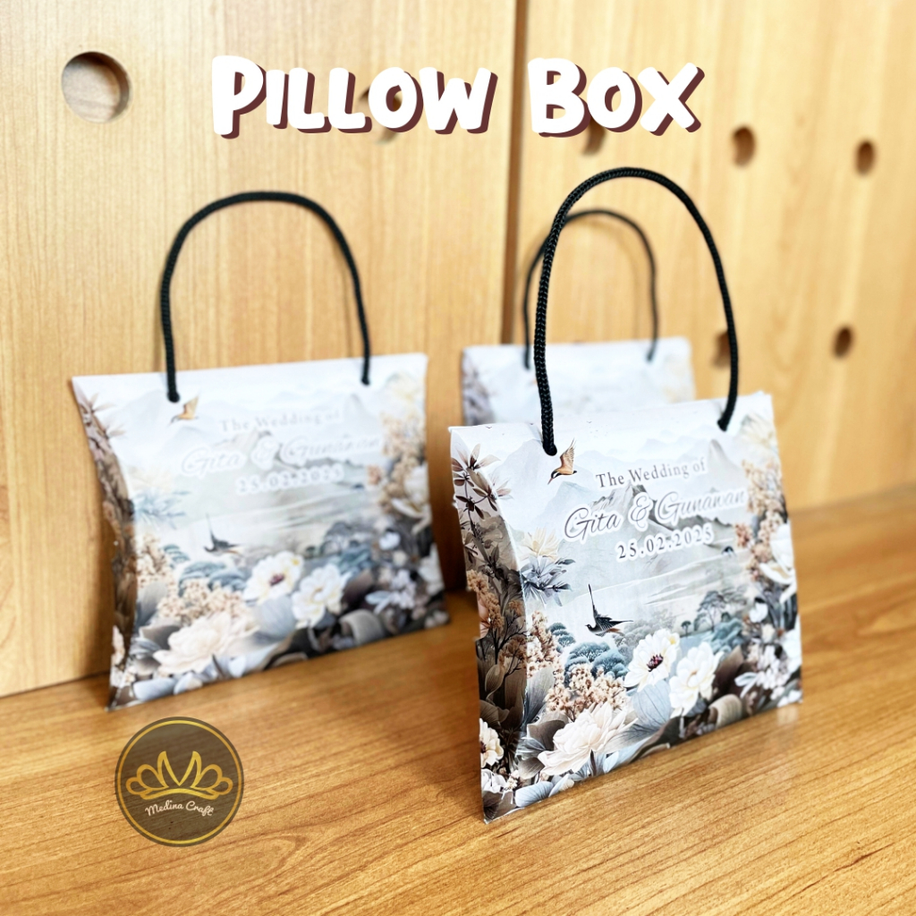 

Pillow Box Packaging | Extra packaging souvenir pernikahan unik lucu Full Printing Custom Desain