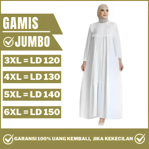 Gamis Syari Terbaru Polos Premium Mewah Baju Lebaran Wanita Crinkle Jumbo LD 120 130 140 150 Putih